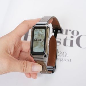 Leather Strap With Metal Frame for Huawei Band 10 / Huawei Band 9 / Huawei Band 8 7 6 / Redmi Smart Band 2 3 / Xiaomi Mi band 7 Pro / Xiaomi Smart Band 8 Active / OPPO band 2 / Xiaomi Smart Band 9 Active Lether Watch Strap Band with Metal Case