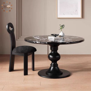 French-style Marble Dining Table Solid Wood Dining Table for Home Use Minimalist Round Dining Table Compact Dining Table