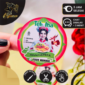 2-4 Cetak Stiker Ayam Geprek Sticker Bulat Box Makanan Catering Label Free Desain Custom Nama Murah