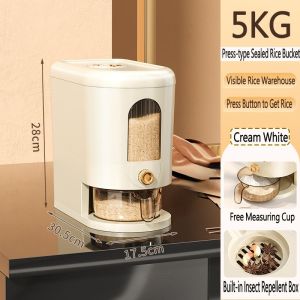 10KG Sealed Rice Storage Container Automatic Rice Storage Box Dispenser Transparent Moisture Proof