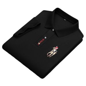 Mens Embroidered Polo Shirt Short Sleeve Polo T-shirt Casual Golf Stretchable Cotton Slim Fit T Shirt