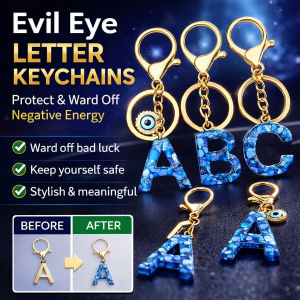 Blue Evil Eye Tassel Keychain with Letter Design Fashion Accessory Protective Charm Key Ring