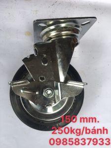 Bánh xe cao su xoay khóa 150mm chịu tải 250 kg/bánh dùng lắp xe đẩy di chuyển nhẹ nhàng tuổi thọ cao