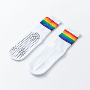 Cotton Sport Socks for women colored lines Yoga Socks Non-slip Sport fitness running Pilates Socks mid tube grip socks Floor socks
