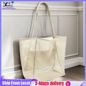 Women Foldable Handbag Large Travel Tote Mesh Beach Bag for Summer Vacation and Weekend Getaways