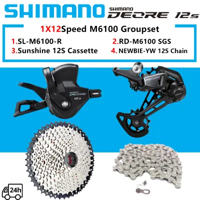SHIMANO DEORE M6100 12 Speed Groupset 1X12 Speed Mountain Bike M6100 Right Shifter Rear Derailleur SGS Sunshine Cogs 11-46T 11-50T 11-52T Cassette NEWBIE-YW 12 Speed Chain Kit Bike Bicycle Accessories Parts