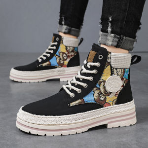 High-top mens shoes 2025 new spring sports casual Martin boots for teenagers thick-soled height-increasing shoes in large sizes 47.48 trendy work boots.