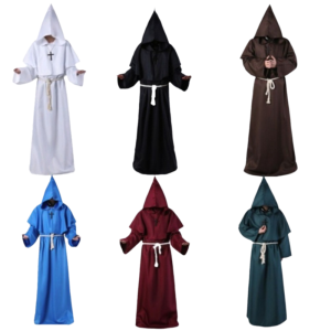 SPDD Retro Medieval Monk Robe Waist Rope Hooded Wizard Knight Cape Cross Ornament Halloween Cosplay Costume For Adults