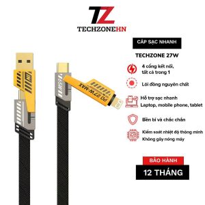 Cáp sạc nhanh đa năng 4 in 1 - Sạc siêu nhanh C-LC-C Usb-L USB-C tối đa 65W dây bọc dù đầu cáp kim loại sạc nhanh
