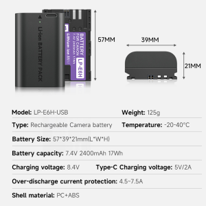PALO LP E6 LPE6 LP-E6 E6N Battery With USB Type-C interface Fast Charge For Canon EOS 5DS R 5D Mark II 5D Mark III 6D 7D Mark II 80D 5DS R R5 R6 Camera