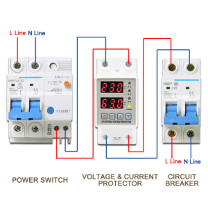 63A 230V 3IN1 Display Din rail adjustable over under voltage surge protector relay over current protect Kwh Power watt Meter