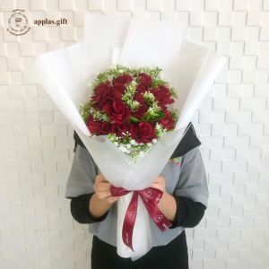Bouquet Bunga Scarlet Rose Artificial Flowers Hand Buket Wedding Engagement Graduation Gift