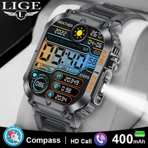 LIGE 1.96"" HD Smart Watch Men Bluetooth Call with Voice Assistant Daily Weather Updates Watch Fitness Tracking Waterproof Smart Men Watch +Box