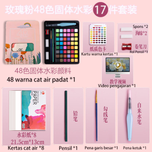 Cat Air Watercolor Set 48 Warna Water Color Cat Air Lukis Set Sudah Termasuk Kuas dan Kertas Gambar COD for Draw Manga Animation Fashion Student Art Sketch Marker