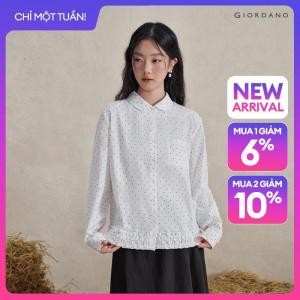 GIORDANO Women Shirts 100% Cotton Polka Dot Shirts Ruffle Hem Long Sleeve Fashionable Casual Loose Shirts 18346727