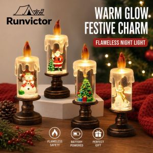 Runvictor Flameless Christmas Candle Night Light Warm White Crystal Lamp Battery Powered Desk Atmosphere Light Romantic Home Decor Gift