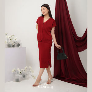 Clouwny Dione Knit Set Rajut Wanita Setelan Rok Korean look Fit to XXL
