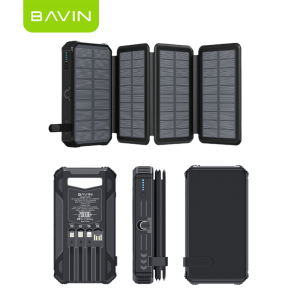 BAVIN PC1119 20000mAh Portable Solar Wireless Charging Powerbank w/ Built-In Cable & Water Resistant Protection