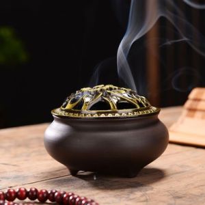 WHL 陶瓷香炉 紫砂盘香炉 送防火棉 Incense Burner Incense Incense Holder 香炉 檀香炉 紫砂炉 倒流香 盘香 陶瓷盤香爐 供佛香薰炉香炉