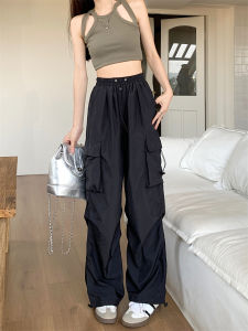 American retro overalls casual pants womens summer pendent ankle pants loose wide leg pants