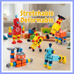 Wooden Transforming Robot Wooden Cube Robot Toy Educational Puzzle Wooden Robot Action Figure Fun Building Block Toy
