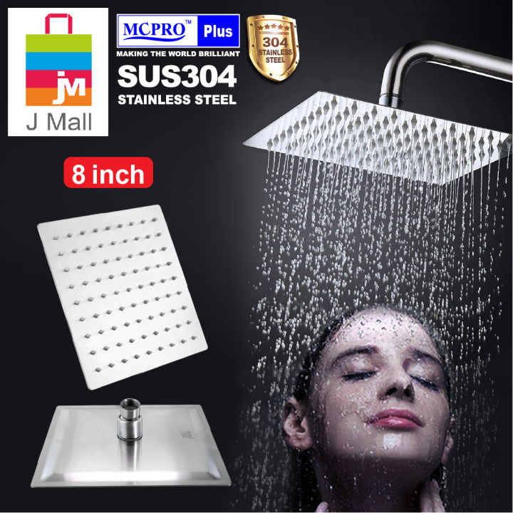 MCPRO PLUS 8 inch Square Stainless Steel SUS304 Rainfall Shower Head ...