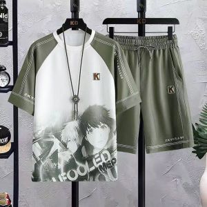 ชุดกางเกงขาสั้นแขนสั้น ชุดกีฬาสองชิ้นที่ทันสมัยสำหรับผู้ชายและผู้หญิง