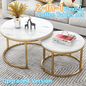 Tea table Round Combination Of Steel Wood Coffee Table Home Simple Modern Coffee Table 2-In-1