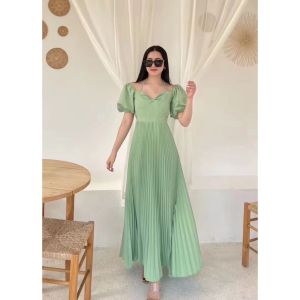 D11741 Sabrina Halter Pleated Long Dress