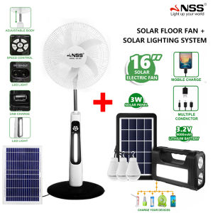 [Bundle Deal] Solar Lighting System & Solar Panel and 16" solar fan electric fan with panel & Solar Panel 3 Led Bulbs
