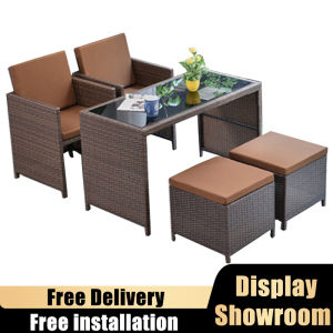 👍Outdoor Furniture 1+2+2/1+4(Free🚚🔨)S799 Long Table&2Stool&2Chairs Table&4Chairs with Cushions