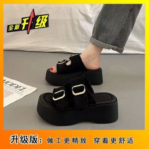 [Free Shipping] European-Style Trendy New Versatile Height-Increasing Roman Sandals WomenS Denim Slippers Sporty Thick-Soled Platform Sandals