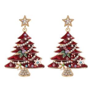 DRESSPLUS Dripping Oil Christmas Tree Earrings Alloy Rhinestone New Year Dangle Earrings Vintage Tassel Xmas Earrings Studs Christmas