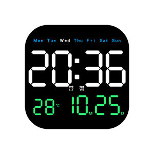 LED Digital Wall Clock with Temperature Date Day Display 12/24H Alarm Clock with Remote Control Dual Use Wall Mounted and Table Stand Electronic Clock