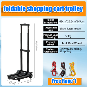 Foldable Shopping Cart Trolley Retractable Grocery shopping Cart with Anti-slip stair-climbing wheels