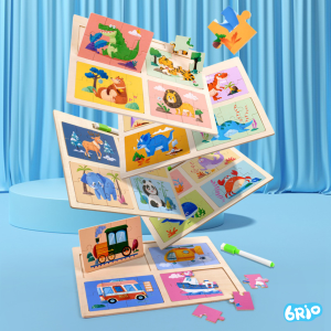 Bảng vẽ gỗ Montessori 4in1 cho bé – Bảng xếp hình gỗ an toàn phát triển tư duy toàn diện.
