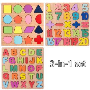 Colorful Number Alphabet Shape Wooden Puzzle Pairing Smooth Surface Board Education Kids Toy