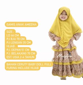 set Gamis anak ameena bahan ceruty babydoll mix furing premium