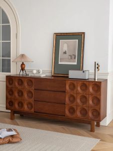 [PRE-ORDER] Brown Vintage European Luxury Sideboard Cabinet Home Furniture for Living Room-Cutlery Tool & Wine Cooler Storage