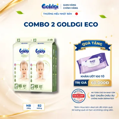 COMBO 2 Tã dán Goldgi Eco New mỏng nhẹ siêu khô thoáng bảo vệ bé mỗi ngày đủ size chính hãng
