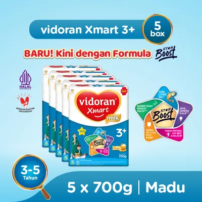 vidoran Xmart 3+ Madu 700gr Susu Formula Pertumbuhan Anak 3-5 Tahun - 5 box (Exp : 05.2027)