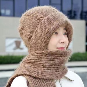 Winter Hat Scarf Set Women Beanies Caps Warm Bonnet Windproof Outdoor Knitg Hooded Shawl Hat