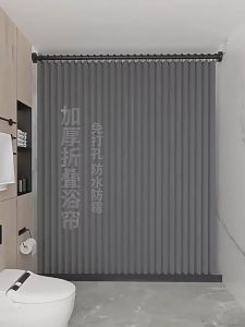 High Quality 120cm-180cm Foldable Shower Curtain Waterproof with Rod Set for Bathroom Makapal Thick Washable Cloth