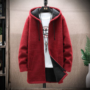 Mens Long Knit Cardigan Autumn Winter Sweater Coat Fleece Heavy Hooded Trench Coat Solid Chenille Mens Fashion Jacket