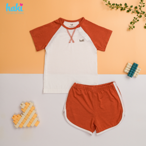 Bộ quần áo mùa hè cộc tay phối màu cổ tròn vải Bamboo cao cấp siêu mềm mịn cho bé set sơ sinh cho bé từ 3 tháng - 3 tuổi chất liệu sợi tre HAKI BB048 (4-15kg) quần áo hè cho bé trai bé gái