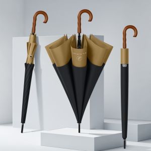 Large Wooden Umbrella Man Business Style 120cm Big Golf Umbrella Windproof Strong Double Layer Travel Rain Umbrellas Woman
