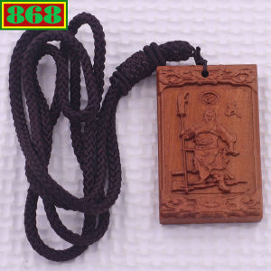 Mặt dây chuyền Quan công gỗ đào kèm vòng cổ dây dù mặt dây chuyền phong thủy mặt dây chuyền gỗ