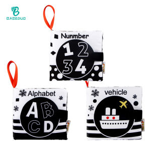 Soft Cloth Book Set - 3 PCS - Nontoxic Fabric Baby Activity Books - Crinkle - Black and White - Early Educational Toys | Childrens Book Set | Childrens Bookshelf | Cartoon Books | Cloth Books for Babies | Cloth Books for Toddlers