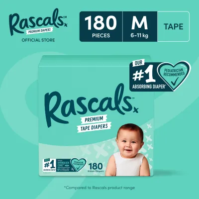 RASCAL + FRIENDS Tape Super Jumbo Box MEDIUM (6-11 kg) - 60 pcs x 3 (180 pcs) - Tape Diapers