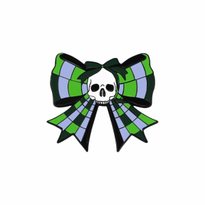 NHG Plaid Design Skull Brooch Alloy Ribbon Bow Enamel Pin New Fashion Cute Cartoon Bow Brooch Halloween Party